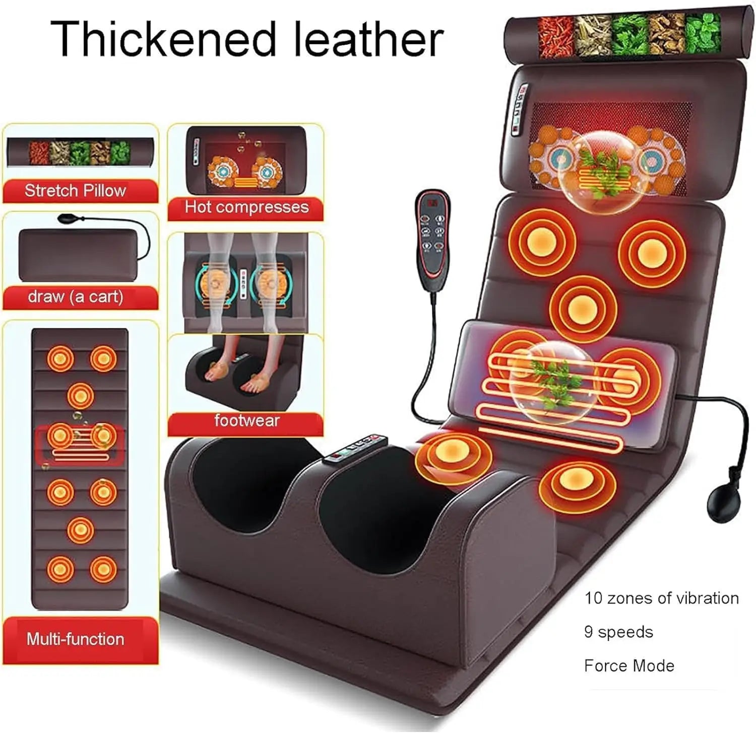 5-in-1 Multifunctional Full Body Heated Leather Massage Mat with 9 Modes