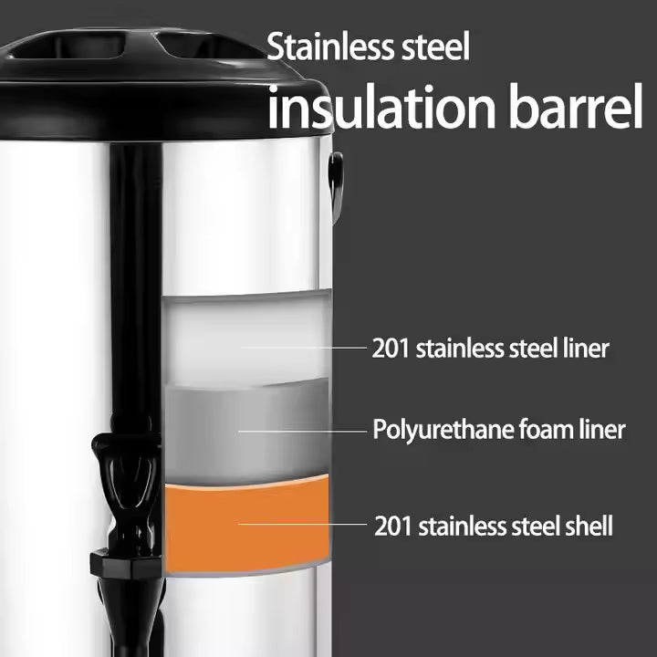 Portable St. Steel Insulated Beverage Dispenser Flask Bucket with Tap & Elevated Base - 16L