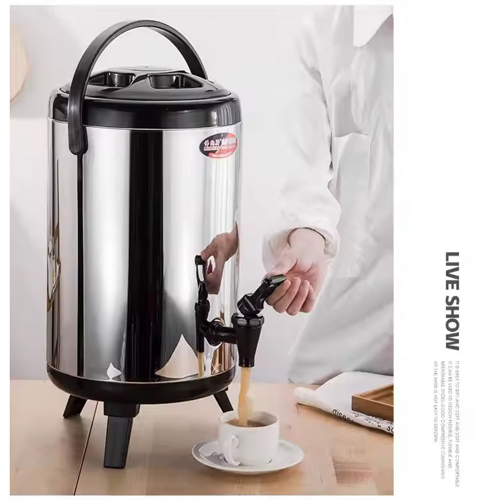 Portable St. Steel Insulated Beverage Dispenser Flask Bucket with Tap & Elevated Base - 16L