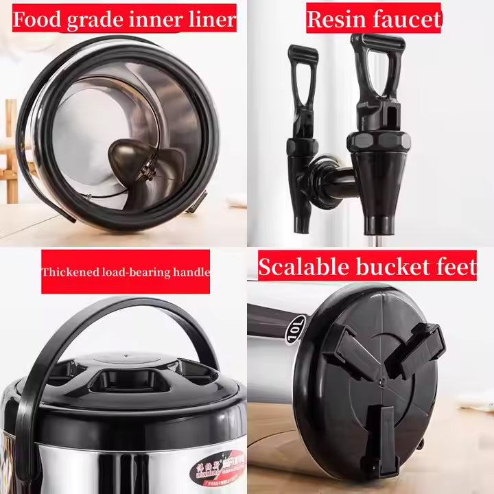 Portable St. Steel Insulated Beverage Dispenser Flask Bucket with Tap & Elevated Base - 16L