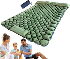 مرتبة هوائية مزدوجة قابلة للنفخ للتخييم في الهواء الطلق، مزودة بمضخة قدم مدمجة، وتصميم وسادة مزدوجة، وصمام مانع للتسرب - مصنوعة من نايلون TPU 40D، خفيفة الوزن للغاية وصغيرة الحجم - 200 × 120 × 5 سم