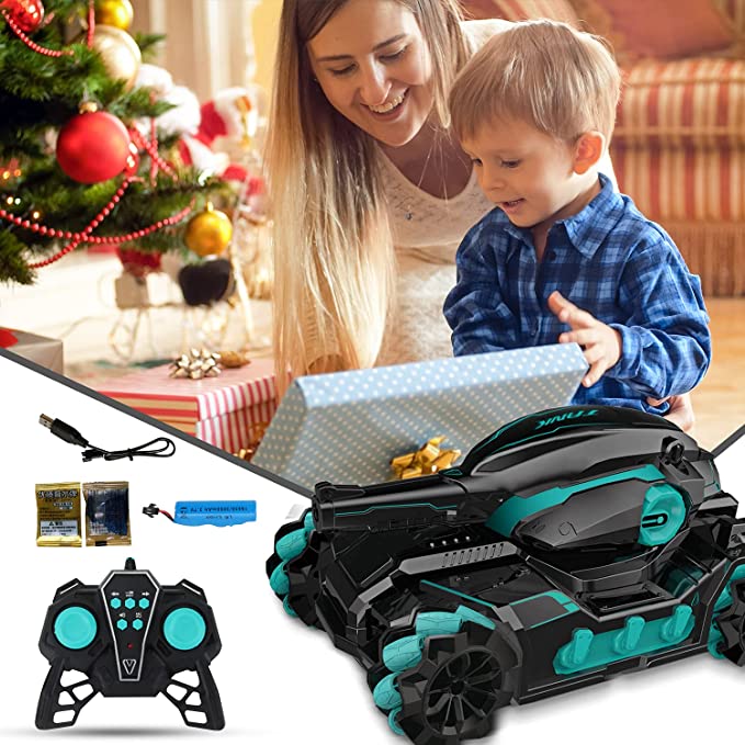 Cool High Speed Water Pellet Shooting RC Water Tank Car with All Terrain Capability - Remote and Gesture Controlled