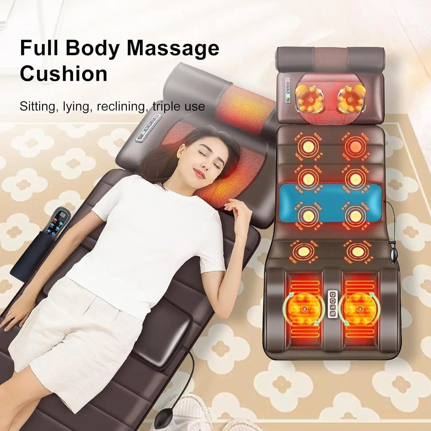 5-in-1 Multifunctional Full Body Heated Leather Massage Mat with 9 Modes