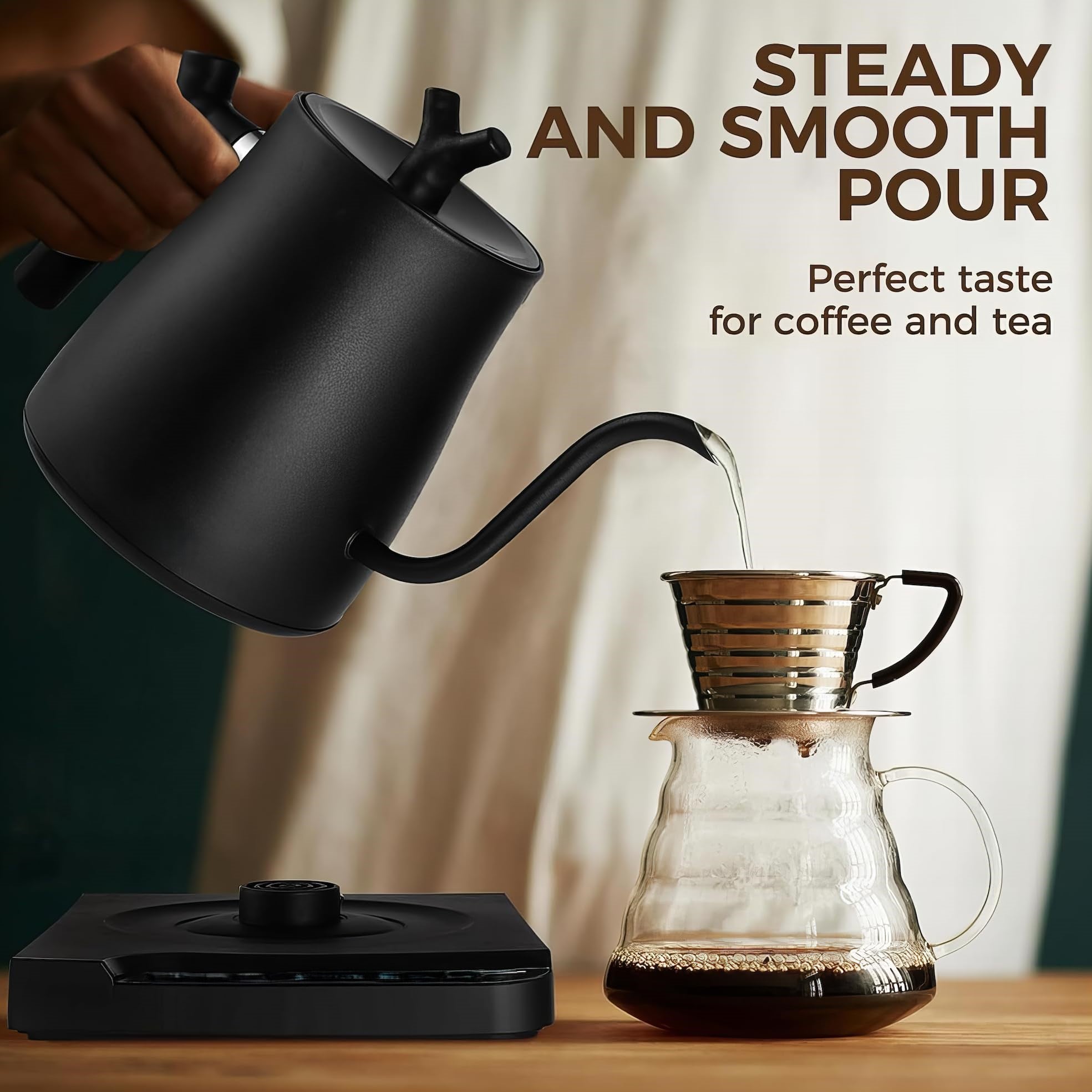 Elegant Electric 1L Gooseneck Kettle with Constant Temperature, Auto Shut-Off and Precision Spout - Coffee & Tea Kettle - 1000W