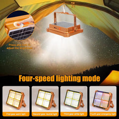 مصباح كشاف الطوارئ الشمسي المحمول LED مع باور بانك، ضوء عمل قابل لإعادة الشحن عبر USB، 4 أوضاع إضاءة، تعتيم متواصل، قاعدة مغناطيسية، خطاف تعليق وحامل قابل للتعديل 180 درجة للاستخدامات الخارجية والتخييم والطوارئ