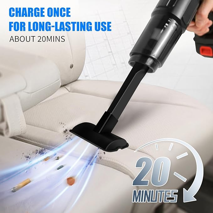 High Power Cordless Handheld Rechargeable Vacuum Cleaner with Rechargeable 24V Lithium Battery, 0.4L Dust Cup, HEPA Filter, and Multiple Nozzle Attachments for Car, Home & Office