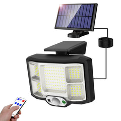 Solar Motion Sensor LED Security Wall Light with RC Remote Control, 120° Wide Angle Outdoor Lamp, Motion Detection, 20㎡ Illumination Coverage & Waterproof Solar Panel Light