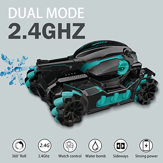 Cool High Speed Water Pellet Shooting RC Water Tank Car with All Terrain Capability - Remote and Gesture Controlled