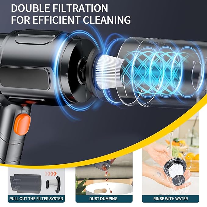 High Power Cordless Handheld Rechargeable Vacuum Cleaner with Rechargeable 24V Lithium Battery, 0.4L Dust Cup, HEPA Filter, and Multiple Nozzle Attachments for Car, Home & Office