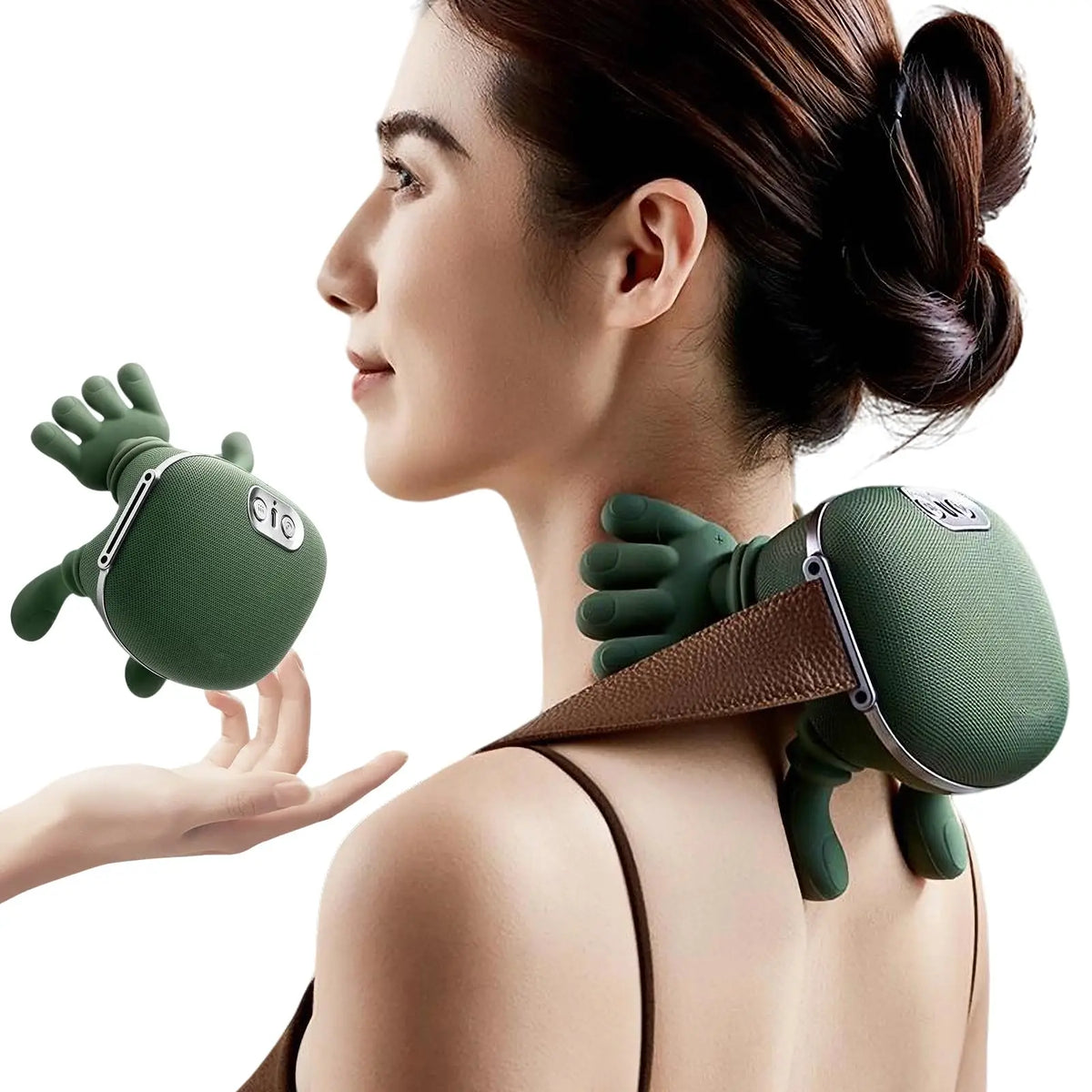 جهاز تدليك الكتفين والرقبة قابل للارتداء مع خاصية العجن اليدوي والعلاج الحراري، 3 أوضاع تدليك، قابل لإعادة الشحن عبر منفذ USB من النوع C، بطارية 2000 مللي أمبير، جهاز استرخاء بدون استخدام اليدين