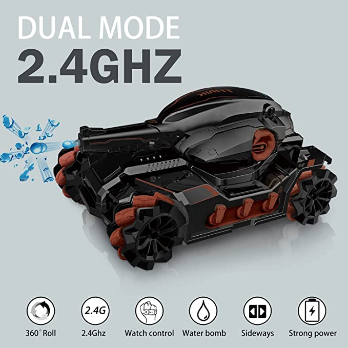 Cool High Speed Water Pellet Shooting RC Water Tank Car with All Terrain Capability - Remote and Gesture Controlled