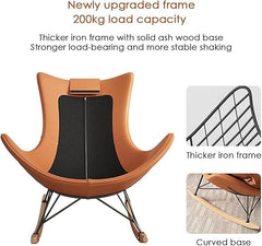Modern Luxury Upholstered Rocking Chair with Curved Backrest Cushion, Solid Wood & Metal Frame, 30° Gentle Rocking Motion, 115kg Capacity - Open Box/ New Product