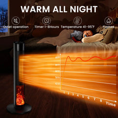 2000W Oscillating Ceramic Tower Heater Fan with Fireplace Effect with Remote Control - Dual Heat Settings (1000W/2000W), Constant Temperature Control 15°C–45°C, 12-Hour Timer, Overheat & Tip-Over Protection & Carry Handle