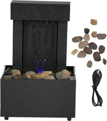Elegant Lighted Tabletop Water Fountain with Quiet LED Lights, River Rocks & 280ml Water Capacity – USB & Battery Powered Indoor Decorative Waterfall for Home and Office Décor - Open Box / New Product