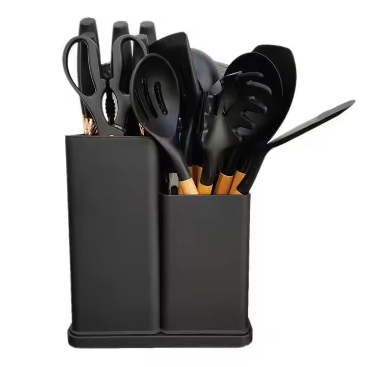 Premium 19-Piece Silicone Kitchenware & Knife Set with Cutting Board & Holding Stand