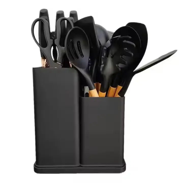 Premium 19-Piece Silicone Kitchenware & Knife Set with Cutting Board & Holding Stand