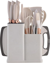 Premium 19-Piece Silicone Kitchenware & Knife Set with Cutting Board & Holding Stand