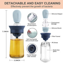 2-in-1 Oil Dispenser Bottle with Silicone Dropper & Brush with Scale and Lid for Accurate Cooking, Baking, Grilling & Basting