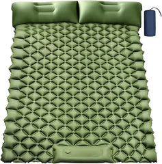 مرتبة هوائية مزدوجة قابلة للنفخ للتخييم في الهواء الطلق، مزودة بمضخة قدم مدمجة، وتصميم وسادة مزدوجة، وصمام مانع للتسرب - مصنوعة من نايلون TPU 40D، خفيفة الوزن للغاية وصغيرة الحجم - 200 × 120 × 5 سم