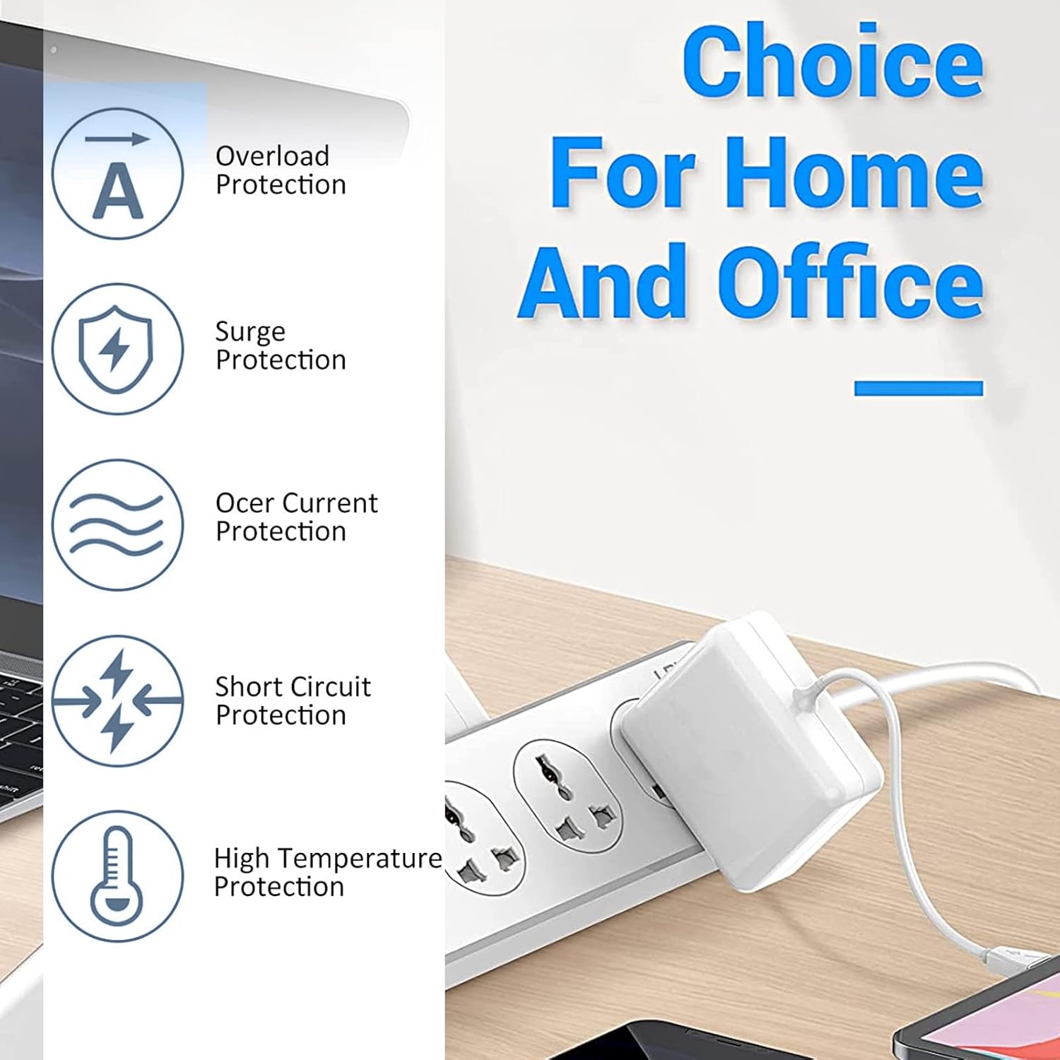 3000W Power Strip Extension with 8 Universal Outlets, 3.1A USB & Type-C Ports, Overload, Surge & Short Circuit Protection for Home & Office - 2 Metres Length