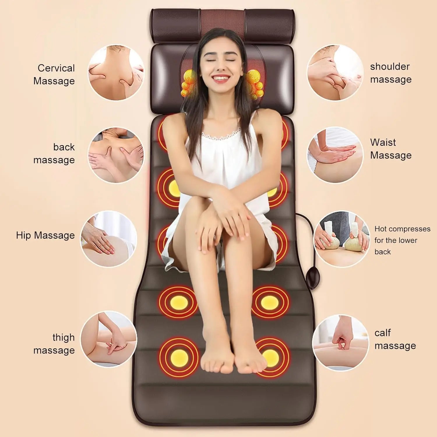 5-in-1 Multifunctional Full Body Heated Leather Massage Mat with 9 Modes