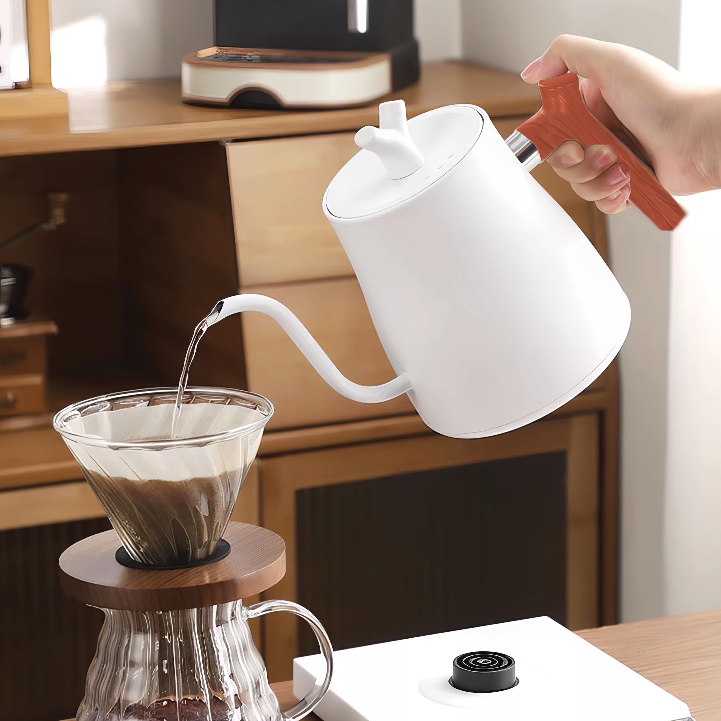 Elegant Electric 1L Gooseneck Kettle with Constant Temperature, Auto Shut-Off and Precision Spout - Coffee & Tea Kettle - 1000W