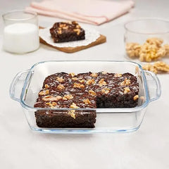 Borosil Square Borosilicate Glass Baking and Serving Dish with Handles, Microwave Oven Safe Heat Resistant Cookware