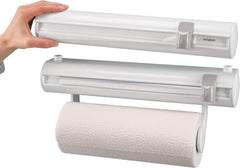 3-in-1 Wall Mounted Kitchen Roll Holder & Foil Cling Film Dispenser with Built-In Sliding Cutters, Removable Holders & Paper Towel Roll Holder