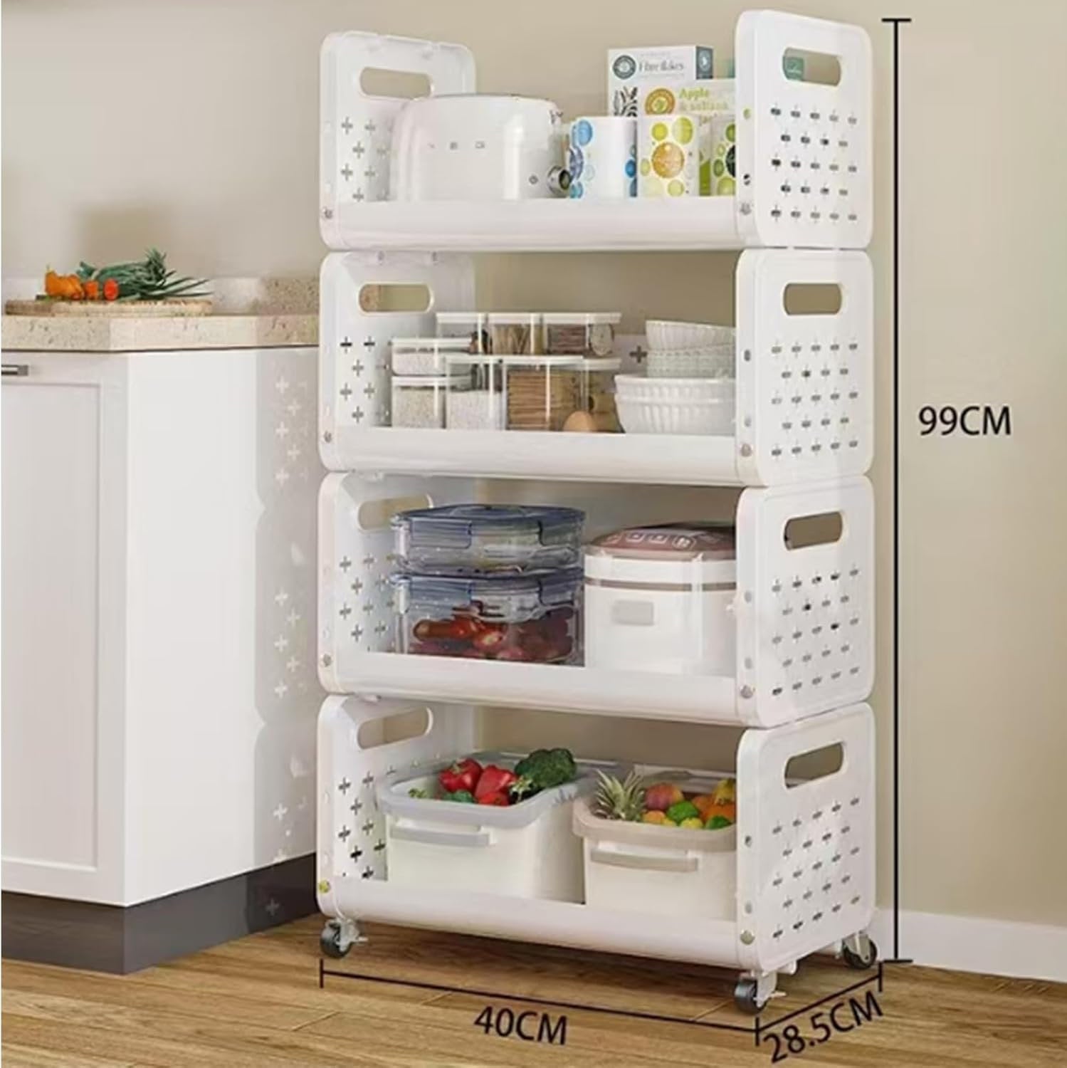 Multi Layer Movable Multipurpose Storage Rack with Wheels for Fruits, Vegetables, Snacks, Makeup, and Bathroom Essentials