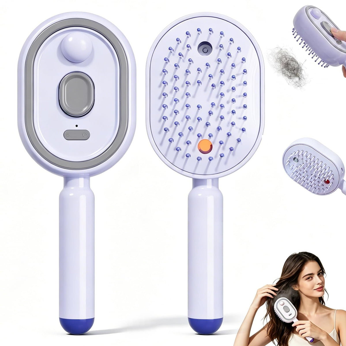 5-in-1 Rechargeable Electric Nano Mist Hair Care Brush with Red Light Scalp Massager, Self-Cleaning, Detangling & USB-C Charging