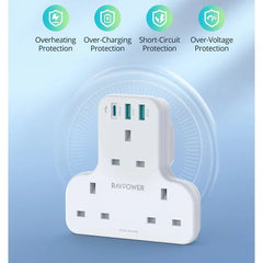 RavPower RP-PC1036 PD Pioneer 20W 3 Port Charger White UK Version with 3 AC Plug