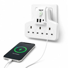 2500W Smart Power Wall Socket Adapter with 3 Universal AC Outlets, 2 USB Ports, 1 Type-C Fast Charging Port, 10A Heavy Duty Multi Plug, Power Switch & Flame Retardant Safety Design
