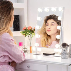 Luxury Hollywood LED Vanity Makeup Mirror 40H x 30L with Touch Sensor, 3 Color Light Modes, Adjustable Brightness & 360° Rotation for Dressing Table & Beauty Studio