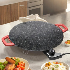 Portable 1800W Multifunctional Electric Baking & Grill Pan with 36CM Non-Stick Surface, Adjustable Temperature Control & Foldable Tripod for Travel, Home & Outdoor Use