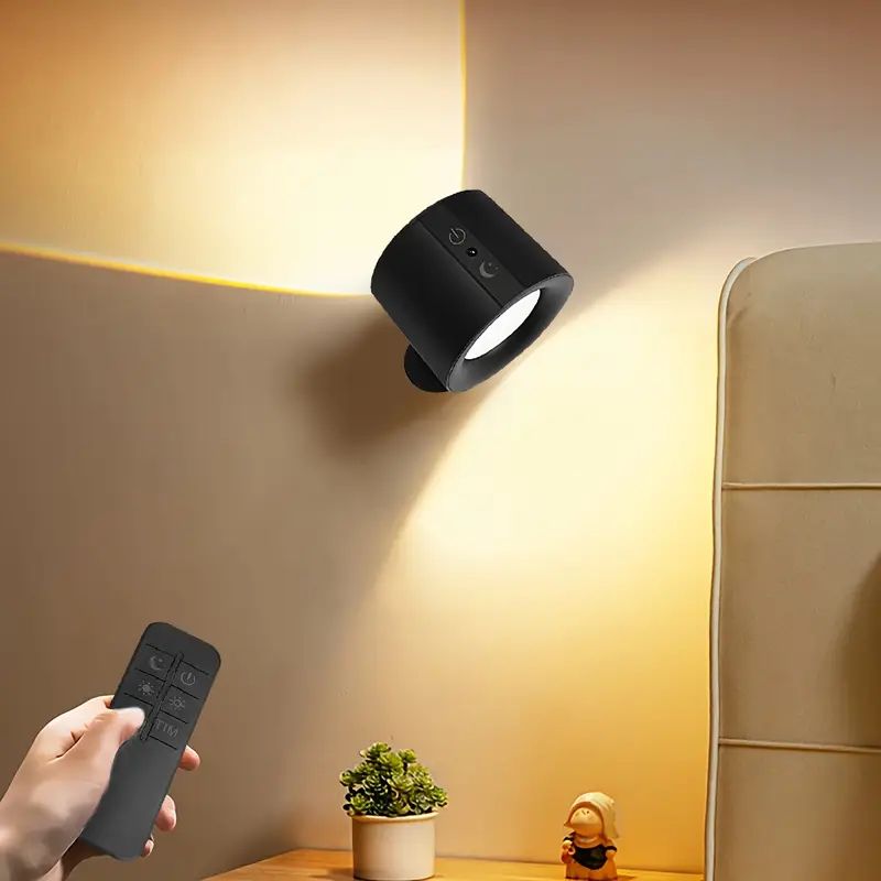 Elegant 360° Rechargeable Magnetic Wall Lamp with Remote Control, Touch Switch, 3 Brightness Levels & 3 Color Temperatures - Adjustable Rotation Night Light for Bedroom, Study & Living Room