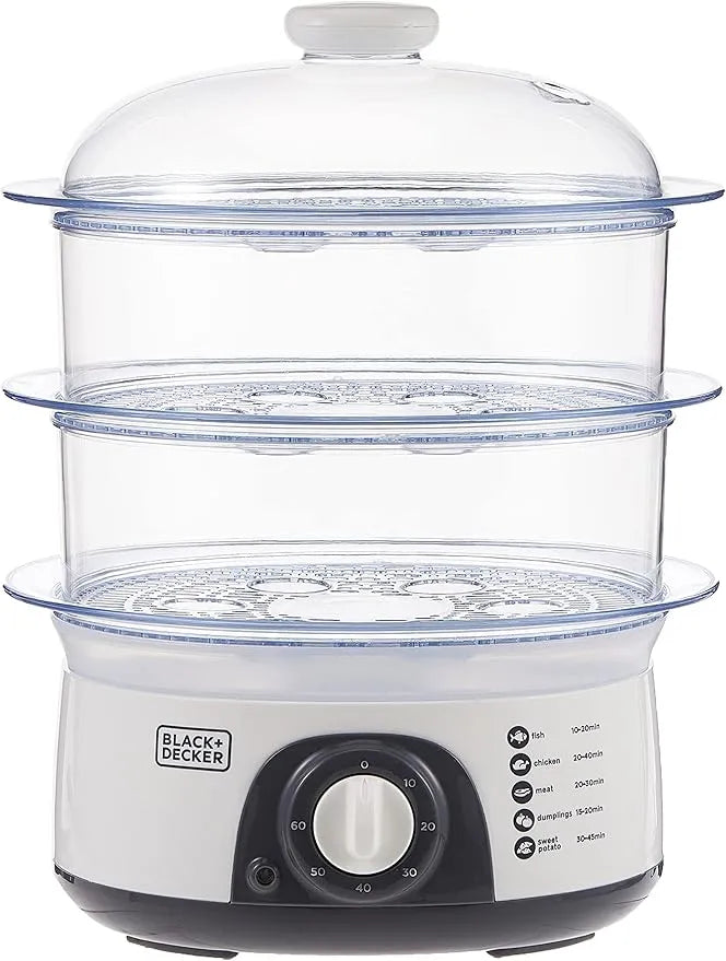 Black+Decker 775W 3-Tier Food Steamer with Stackable Bowls and Adjustable Timer – HS6000-B5