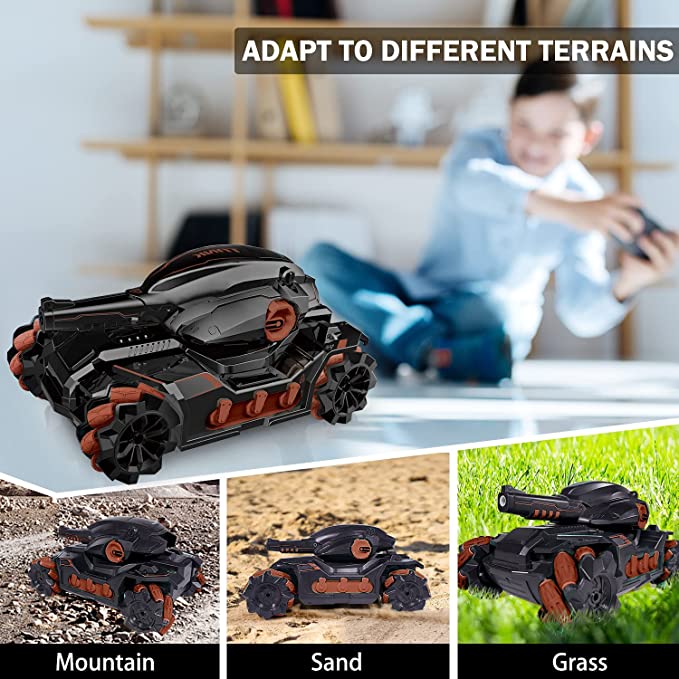 Cool High Speed Water Pellet Shooting RC Water Tank Car with All Terrain Capability - Remote and Gesture Controlled