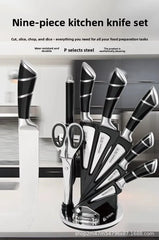 8-Piece Stainless Steel Kitchen Knife Set with 5 Knives, Scissors, Sharpening Rod & 360° Rotating Storage Stand