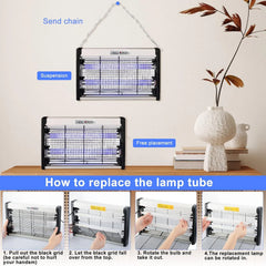 Electric Lamp Insect Killer & Bug Fly Zapper with LED Double Tube, Chain for Hanging & Low Power Consumption - 8W