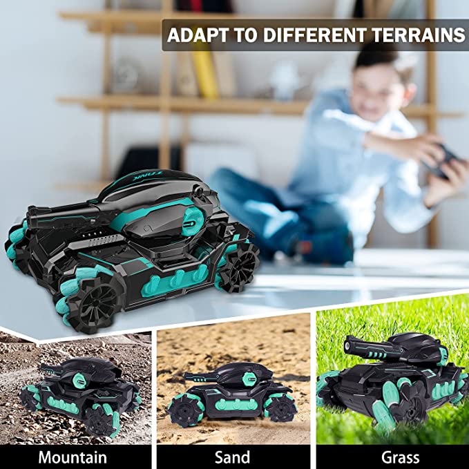 Cool High Speed Water Pellet Shooting RC Water Tank Car with All Terrain Capability - Remote and Gesture Controlled