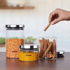 Borosil Classic Borosilicate Glass Storage Jar with Stainless Steel Lid, Microwave Oven & Freezer Safe Food Container