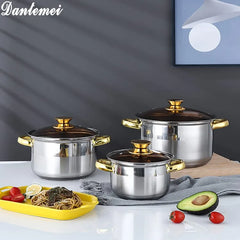 High Quality 3-Piece Stainless Steel Cookware Set with Glass Lids, Multi-Layer Base, Gas & Induction Compatible