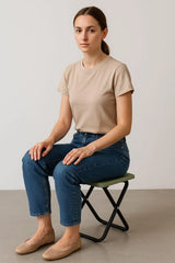 Portable Folding Stool with Durable Plastic Seat, Strong Metal X-Frame, Integrated Carry Handle and Compact Flat-Folding Design