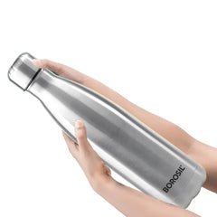 Borosil Bolt 1L Stainless Steel Single Wall Water Bottle Silver Leak Proof Eco Friendly Reusable Bottle for Travel Gym Office Outdoor