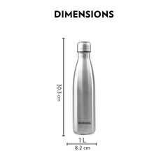 Borosil Bolt 1L Stainless Steel Single Wall Water Bottle Silver Leak Proof Eco Friendly Reusable Bottle for Travel Gym Office Outdoor