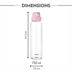 Borosil Crysto 750ml Borosilicate Glass Water Bottle with Leakproof Airtight Lid, Fridge Safe Wide Mouth Clear Bottle