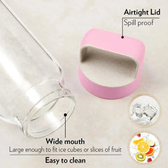 Borosil Crysto 750ml Borosilicate Glass Water Bottle with Leakproof Airtight Lid, Fridge Safe Wide Mouth Clear Bottle