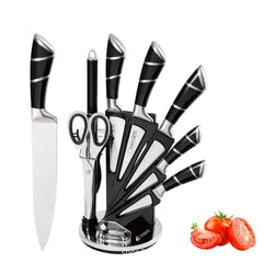 8-Piece Stainless Steel Kitchen Knife Set with 5 Knives, Scissors, Sharpening Rod & 360° Rotating Storage Stand