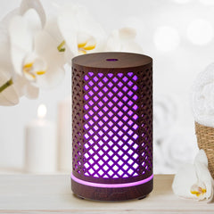 200mL Ultrasonic Aromatherapy Essential Oil Diffuser & Humidifier with 7-Color LED Ambient Light, Timer, Below 36dB Quiet Operation & Decorative Wood-Style Cover