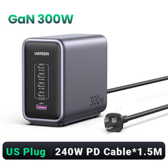 UGREEN Nexode 300W شاحن جداري بـ 5 منافذ PD GaN سريع CD333 (رمادي فلكي) - المملكة المتحدة